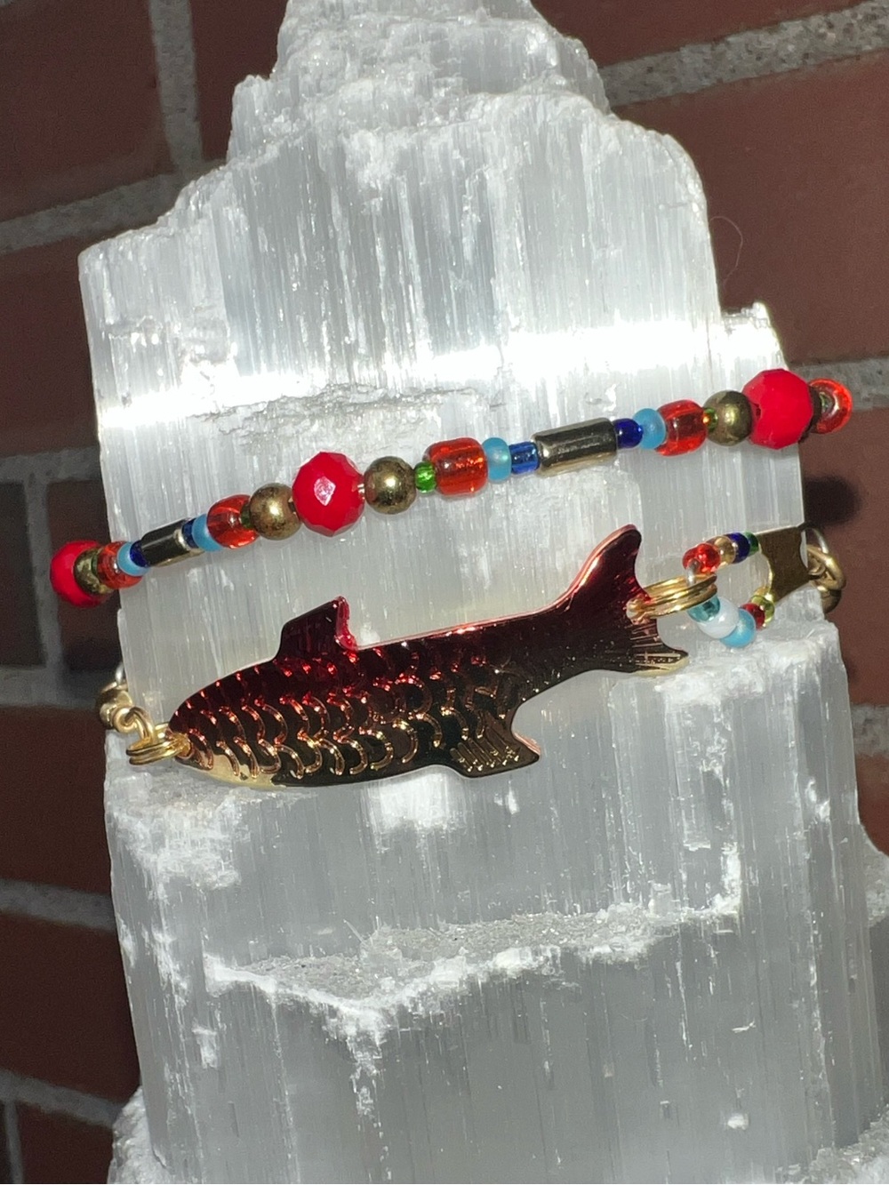 Fish Lure Bracelet Gold & Red Stackable